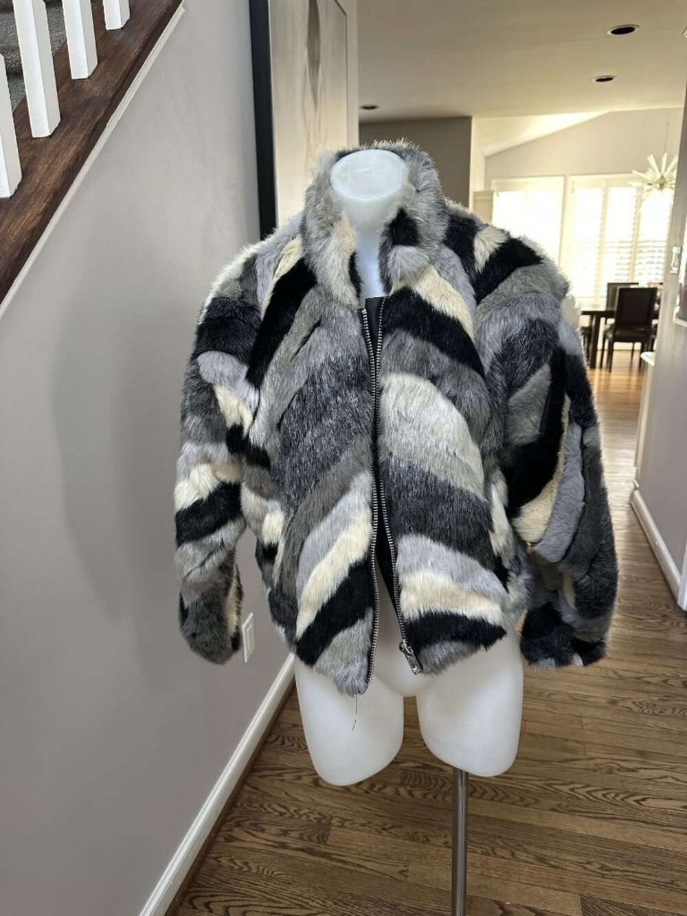 Olivaceous Multi Gray Cropped Fur Jacket Size M